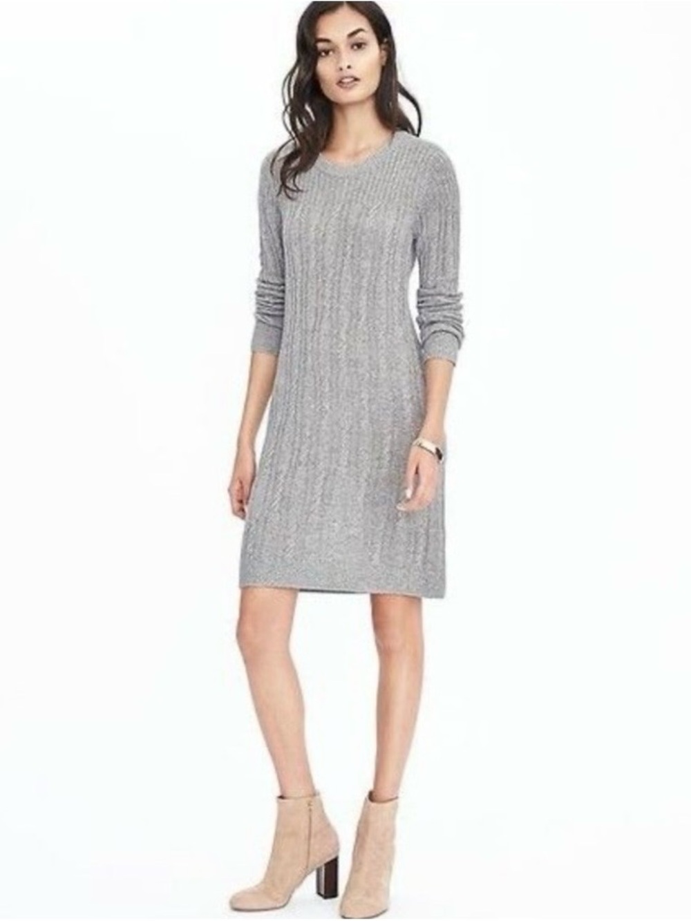 “Banana Republic Filpucci Italian Yarn Cable Knit Sweater Dress M Gray